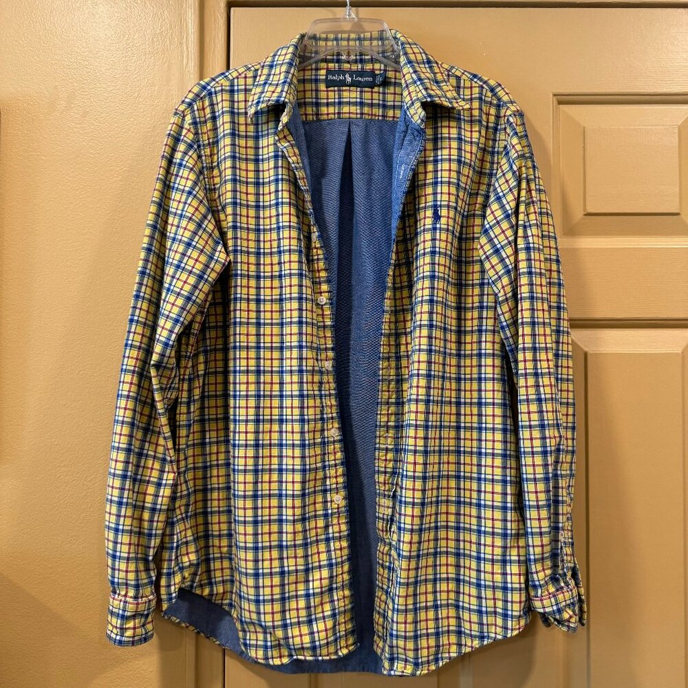NWOT Ralph Lauren Polo Chambray Lined Men's Yellow Plaid Shirt L